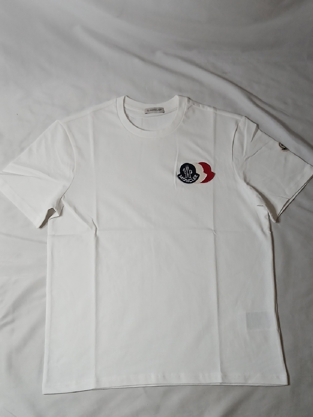 Moncler White Short-Sleeve T-Shirt with Red & Navy Logo